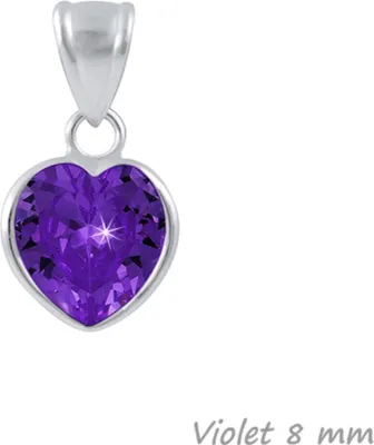 Produktbild von Zirkonia Herz Anhänger 925 Silber mit / ohne Kette für Damen & Kinder Violet 8 mm ohne Kette