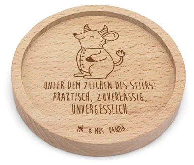 Produktbild von Mr. & Mrs. Panda Untersetzer Graviert Stier Astrologie - Transparent - Geschenk, Sternzeichen, gläseruntersetzer, Tierkreiszeichen, Geburtstagsgeschenk, Glas-Untersetzer