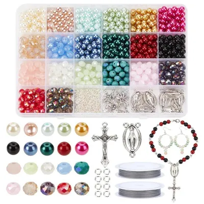 Zdjęcie produktu dla Zestaw Rosenkranz Kreuz do tworzenia biżuterii, 1120 elementów, koraliki szklane, idealny do tworzenia bransoletek, naszyjników, dekoracji na Wielkanoc