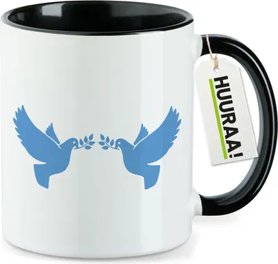 Produktbild von Huuraa Kaffeetasse Friedenstauben 330ml Schwarz Keramik Kaffeebecher Geschenkidee