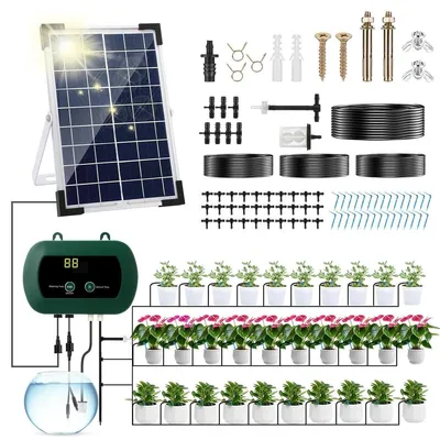 Produktbild von Solar Tropfbewässerung Bewässerungssystem Tropfsystem - Automatisch - 30 Pflanzen - 10 Timer-Modi - IP67 für Innen und Außen