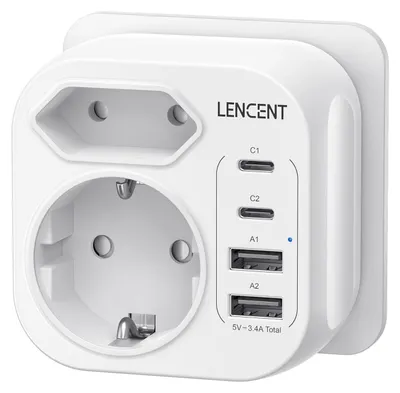 Produktbild von LENCENT Doppelstecker für Steckdose mit USB C, Mehrfachsteckdose mit USB