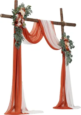 Produktbild von Künstlicher Hochzeitsbogen-Blumenschmuck-Set Orange mit 2 Blumen und 2 Vorhängen