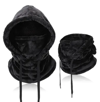 Immagine prodotto di Cappuccio antivento termico multifunzione da uomo e da donna, ideale per l'inverno, regolabile, maschera da sci, copricapo, scaldacollo, colore nero