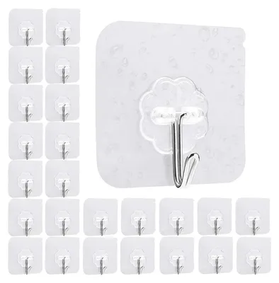 Produktbild von 24 selbstklebende Haken, transparente Haken, Handtuchhaken für Küche, Bad, Wand- und Deckenmontage, max. 10 kg