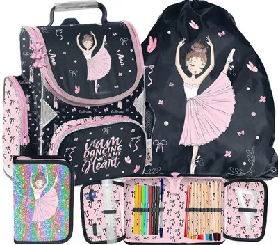 Immagine prodotto di 3TLG Zaino scolastico Ballerina – Zaino ergonomico a tema ballerina per bambine SET PER BAMBINI IN ETÀ SCOLARE – ZAINO SCOLASTICO + ASTUCCIO + BORSA DA GINNASTICA