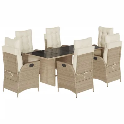 Produktbild von vidaXL 7-tlg. Garten-Essgruppe mit Kissen Beige Poly Rattan