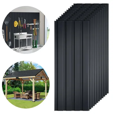 Image de Peviasot, plaques de toiture en tôle ondulée anthracite, dimensions 115 x 45 cm, tôle galvanisée pour abris de jardin, hangars et auvents