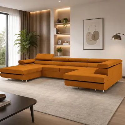 Produktbild von Wohnlandschaft mit Schlaffunktion, Couch für Wohnzimmer - Schlafsofa - Eckcouch
