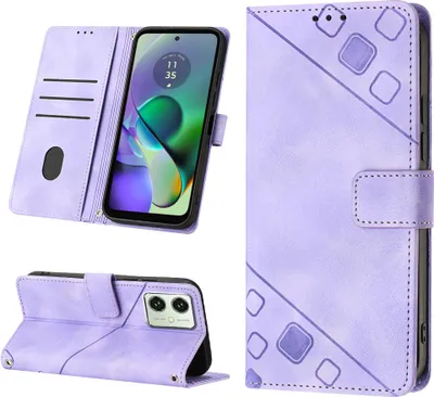 Produktbild von Hülle für Motorola Moto G54 Prägung Flip Leder Brieftasche Schutzhülle mit Ständer Lila