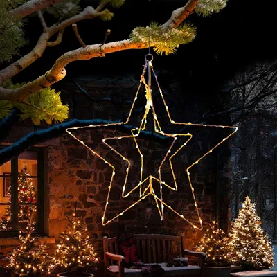Produktbild von LED Leuchtstern 45cm 3D mit Timer 90 LED zum Aufhängen Innen- und Außenbereich Weihnachtsdeko warmweiß Weihnachtsbeleuchtung Weihnachtsstern