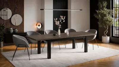 Produktbild von Ausziehbarer Esstisch Leonardo aus Massivholz – Design Esstisch 100x200 ausziehbar auf 300 cm – Moderner Tisch für Esszimmer & Küche (Schwarz / Storm)