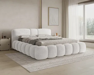 Produktbild von Chilly Möbel Design Bett Bianco - Komfort Polsterbett mit Bettkasten, Metallrahmen, Stauraum und gepolstertem Kopfteil 200x200 cm / Monte / Weiß