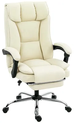 Zdjęcie produktu dla Krzesło biurowe - Ergonomiczne krzesło do biurka - Regulowane oparcie - Podnóżek - Regulowana wysokość - Obrotowe - Wykonane z sztucznej skóry - Kolor beżowy
