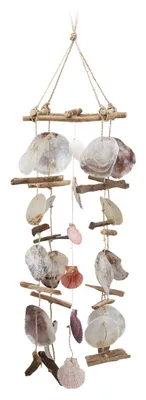 Capiz-Windgong mit Treibholz, Muscheln, 88 cm, bunt