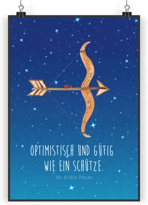 Produktbild von Mr. & Mrs. Panda Bild Sternzeichen Schütze DIN A4 - Sternenhimmel Blau - Geschenk, Geburtstag November, Dezember, Schützenfest, Kunstdruck, drucke, wanddeko, Wandbild