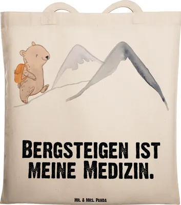 Produktbild von Mr. & Mrs. Panda Schultasche Bär Bergsteigen - Transparent - Geschenk, Wandern, Laptoptasche, Bergsport, Tote Bag, Alpinwandern, Tasche, Shopping, Trekking, Alpinismus