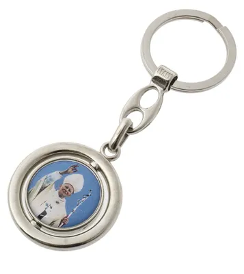 Image de Porte-clés rond en métal représentant Saint Christophe et Saint Jean-Paul II.