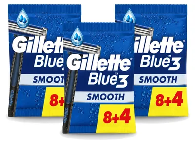 Imagen del producto de 3 afeitadoras desechables Gillette Blue III Smooth con cabezal articulado de 40° - Paquete económico - 3 unidades