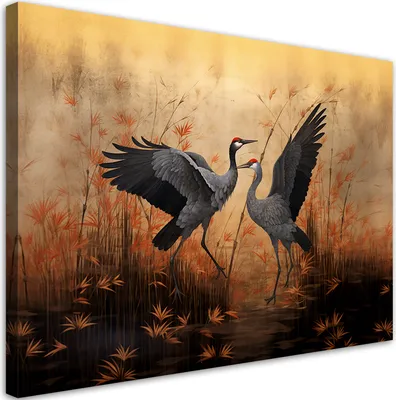 Produktbild von Leinwandbild Kranich Natur Vögel 100x70 Feeby Orange bild für die wand bereit zum aufhängen
