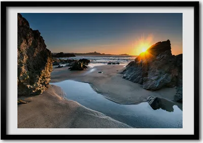 Produktbild von Bild - Bilder - Bilderrahmen - 70 cm x 50 cm - MDF-Rahmen, Wandkunst Felsen am Strand
