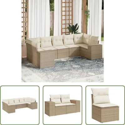Produktbild von The Living Store 7-tlg. Garten-Sofagarnitur mit Kissen Beige Poly Rattan