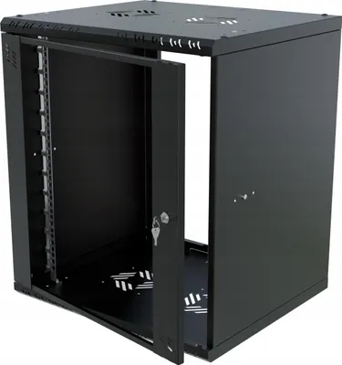 Produktbild von Serverschrank Netzwerkschrank 19 Zoll RACK 12U 450mm Glastür Schwarz Stalflex