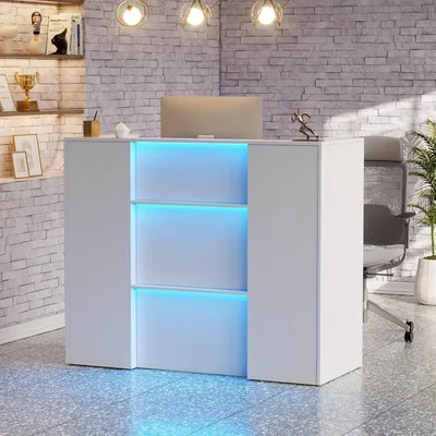 Productafbeelding van Receptiebalie - Balie - Ontvangstbalie - Frontdesk - Werkplek - Wit - Grote Werkruimte 100x120x50 cm