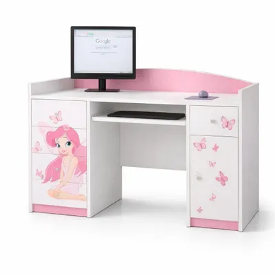 Produktbild von Happy Babies Schreibtisch mit Schubladen Bürotisch für Kinderzimmer Computertisch mit Tastaturablage Kinderschreibtisch mit Stauraum 125x89x60 Muster