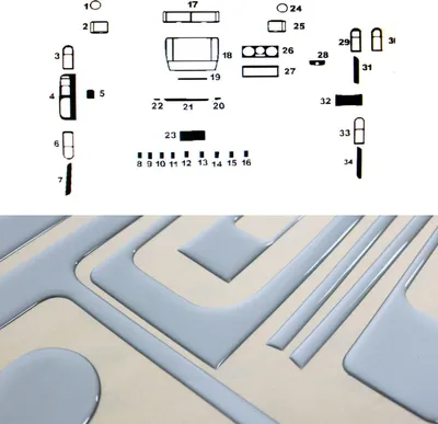 Zdjęcie produktu dla Dekoracja wnętrza kokpitu dla VW Passat B5.5 notchback 2000-2004 optyka aluminiowa 33x