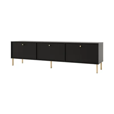 Produktbild von TV-Schrank TOKA III – Lowboard mit 3 Türen, modernes TV-Möbel mit Rohrfüßen für Wohnzimmer - Schwarz