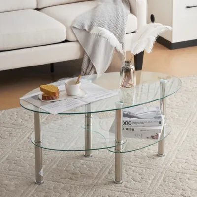 Produktbild von FCH Couchtisch Oval aus Glas, Rahmen aus Stahl, Transparent, 90x50x45cm