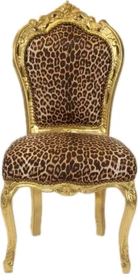 A single gold-colored chair with leopard print upholstery.