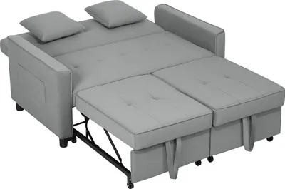Produktbild von 4-in-1 Sofa, Verstellbare Couch, Sofabett, mit Kissen, Stoffbezug, für Wohnzimmer, Schlafzimmer, Grau