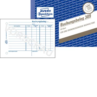 Produktbild von Avery Zweckform 309, Buchungsbeleg, A6 quer, 50 Originale, 50 Blatt