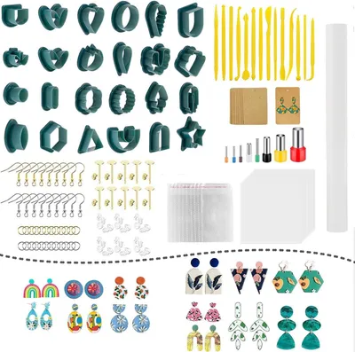 Immagine prodotto di Stampi in plastica per pasta polimerica, set da 207 pezzi, 24 forme circolari, ideali per la creazione di gioielli
