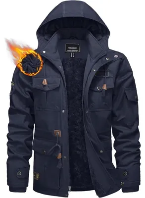 Productafbeelding van Herren Winterparka, fleecevoering, donkerblauw, maat L. Übergangsjas met capuchon en veel zakken