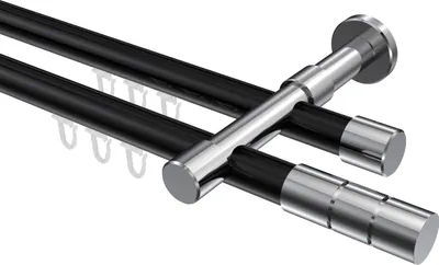 Produktbild von Interdeco Innenlaufstange / Gardinenstange mit Innenlauf Schwarz / Chrom, Typ Prestige Elanto (Rillenzylinder), 20 mm Ø 2-läufig, 220 cm