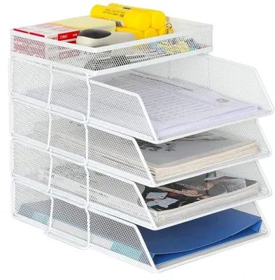 Image de Porte-documents A4 - Empilable - Organisateur de bureau - Rangement de bureau avec 4 niveaux - Métal durable - Style industriel élégant - Pour un bureau ordonné - Tiroir à lettres