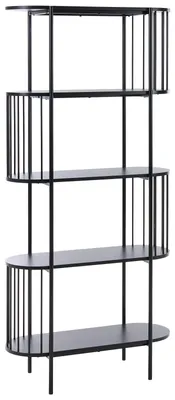 Obrázek produktu pro BELIANI Čtyřpolicová knihovna černá MDF 172 x 80 cm oválná melaminová laminace retro styl obývací pokoj kancelář