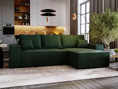 Produktbild von FurniDe24 Ecksofa L-Form Malaga Rechts - Moderne Ecksofa, Wohnzimmer Sofa mit Bettkasten, - Eckcouch Grün (Poso 14)