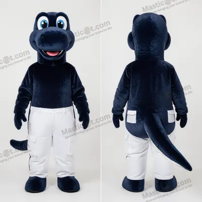 Image de Mascotte MASTICOT Dinosaure Velours Bleu Marine Diplodocus