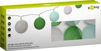 Produktbild von Goobay 10er LED Lichterkette Baumwolle Balls, batteriebetrieben, Grün-Mint, 0.3 m - Trendige Leuchtdekoration für den Innenbereich