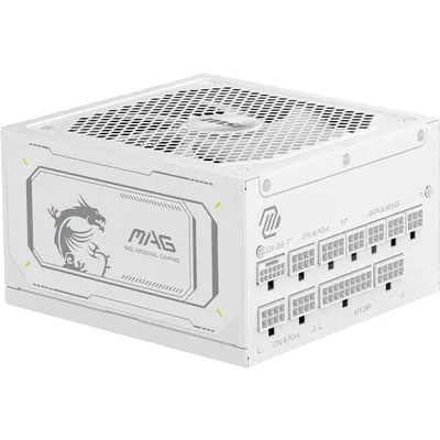 Produktbild von MSI MAG A1000GL PCIE5 WHITE, 1000 W, 100 - 240 V, 50/60 Hz, Aktiv, 120 W, 999,6 W