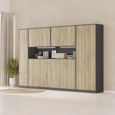 Produktbild von SMARTBett  Schlafzimmer Set Schrankbett Jugendzimmer Anthrazit/Eiche Sonoma
