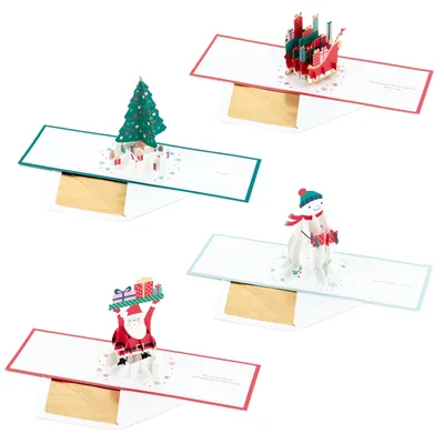 3D-Pop-up-Weihnachtskarten, 4 Stück, 4 Motive, rot, grün, blau