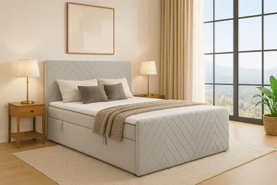 Produktbild von MEBLINI Boxspringbett mit Bettkasten - Gepolstert Doppelbett mit Matratze und Topper - Polsterbett mit Stauraum - Bett mit Kopfteil - Stauraumbett - MALTESE - 180x200 - H3/Hellgrau Samt