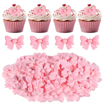 50 rosa Schleifen-Cupcake-Topper, 2,2 cm, Tortendeko