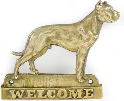 Image de Dogo Argentino - plaque de porte avec chien, plaque de bienvenue en laiton, plaque exceptionnelle avec l'inscription « Welcome » de la marque Art-Dog