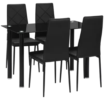 Image de Ensemble de table š€ manger avec 4 chaises plateau en verre trempšŠ, pieds en acier, pour cuisine salon noir